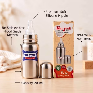 Navjyoti Baby Feeding Bottle 200ml – 304 Stainless Steel